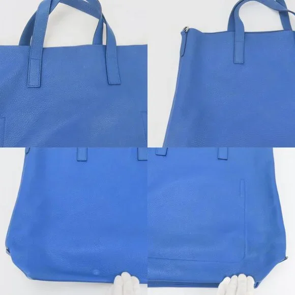 Prada Tote Leather Blue Silver Hardware 2-Way Shoulder Simple Large Capacity - Picture 4 of 9